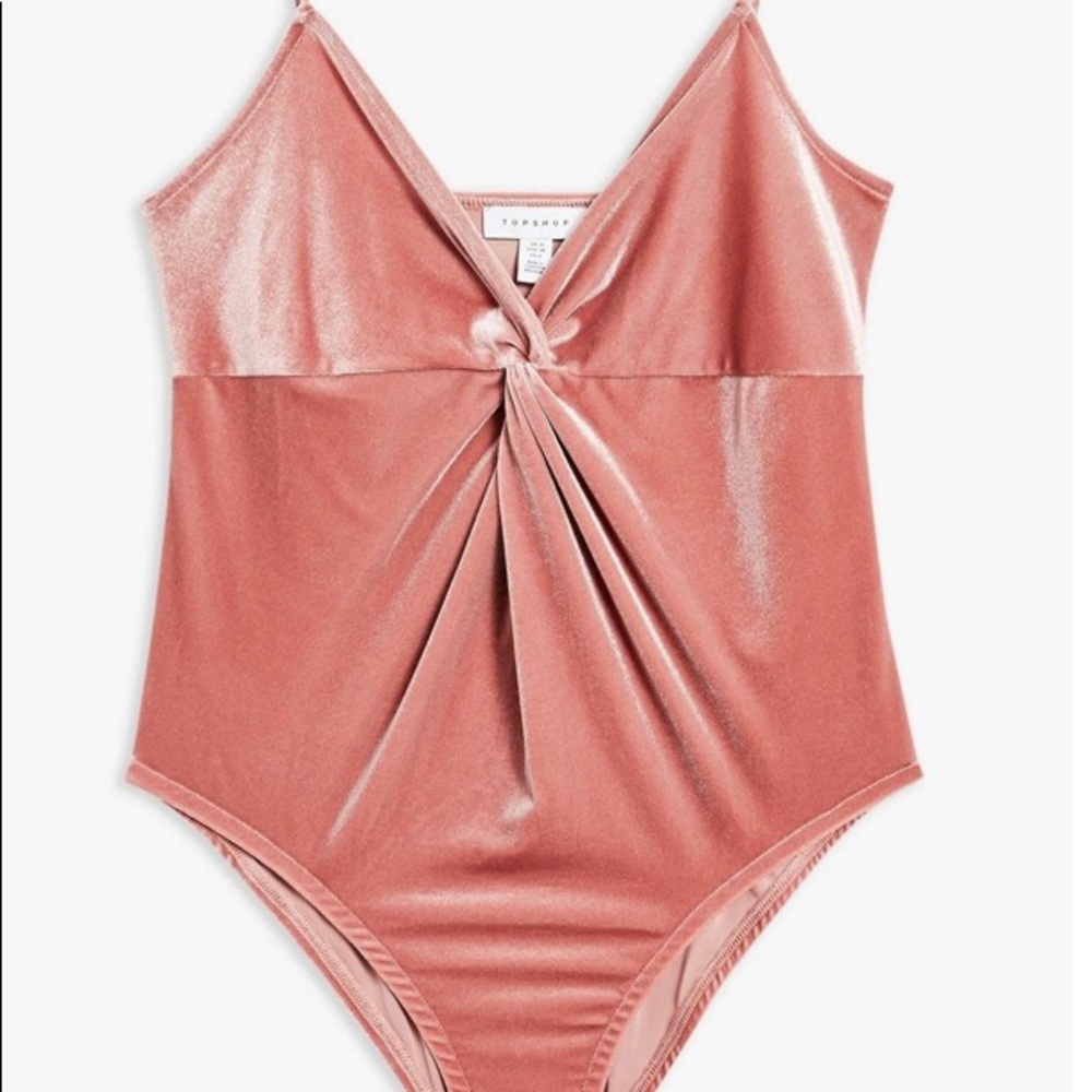 New Topshop Pink Velvet Knot Front Bodysuit